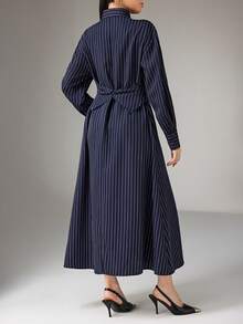 Heiryn 新款韩版裹腰优雅通勤日常百搭连衣裙 - 藏蓝色 - 查看 5