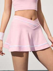 CourtClass Quần short thể thao cạp chun bất đối xứng dành cho nữ, đa năng - Hồng - Xem 3
