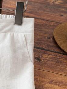 SHEIN PETITE 女士优雅度假休闲亚麻长裤