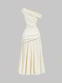 SHEIN MOD 女士纯色简约休闲不对称长裙 - 杏色 - 查看 3