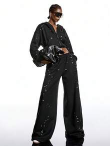 LYSMO 2026 New Arrive Minimalism Autumn/Winter  Women's Casual Loose Pocket Sweatpants - Black - View 6