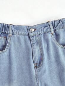 Sparklyn Quần jeans ống rộng thời trang mới cho bé gái tuổi teen, họa tiết bông tuyết rách rưới, thêu hình bướm và hoa, phong cách Y2K, thu đông 2025. Quần ống rộng dáng rộng cho thiếu nữ tuổi teen, phong cách Y2K. - Rửa nhẹ - Xem 5