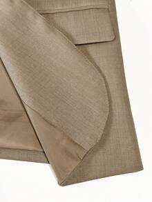 Manfinity Mode 男士纯色翻领口袋西装外套和裤子套装，适合聚会和通勤穿着。 - 卡其色 - 查看 9