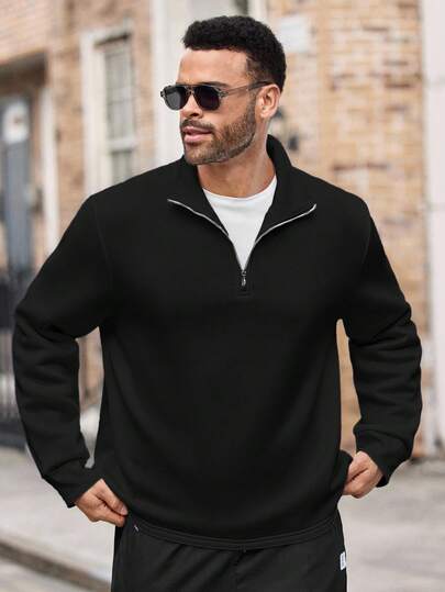 EASEVO Men's Fashionable Casual Solid Color Half Zip Pullover Pullover Sweatshirt, Plus Size Men Zip Up Shirt Cotton Zip Up Pluse Size Men Winter Clothes