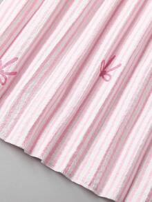 SHEIN ChillGRL Streecool Tween Girl Girls Casual Fashionable Everyday Ruffle Shoulder Bow Tie Waist Striped Jumpsuit, Spring/Summer - Pink - View 6