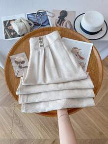GlowEve CURVE Plus Size Casual Versatile Commuting Solid Color Wide Leg Pants - Apricot - View 5