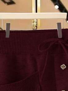 SHEIN Lacomfia Váy đan thời trang thanh lịch dành cho nữ đính đá, kim sa và trang trí túi - Màu đỏ tím - Xem 6