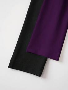 SHEIN BASICS 2件套休闲纯色针织圆领长袖连体衣，女士 - 紫色 - 查看 8