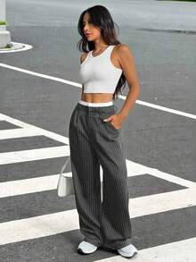 Muchica Striped Print Wide Leg Suit Pants In Fall/Winter
