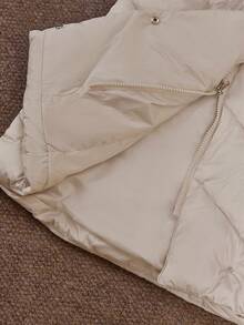 Anewsta Áo khoác lông vũ dài thanh lịch dành cho nữ, có eo thắt, chần bông hình thoi, cổ áo rộng bồng bềnh, áo khoác đệm có khóa kéo màu trắng - Màu be - Xem 12