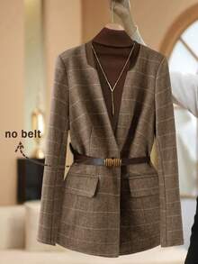 SHEIN Franclia Women's Plaid Long Sleeve Casual Office Blazer Jacket, Autumn