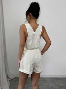 Chiquease Ladies' Solid Color Simple Daily Jumpsuit - White - View 2