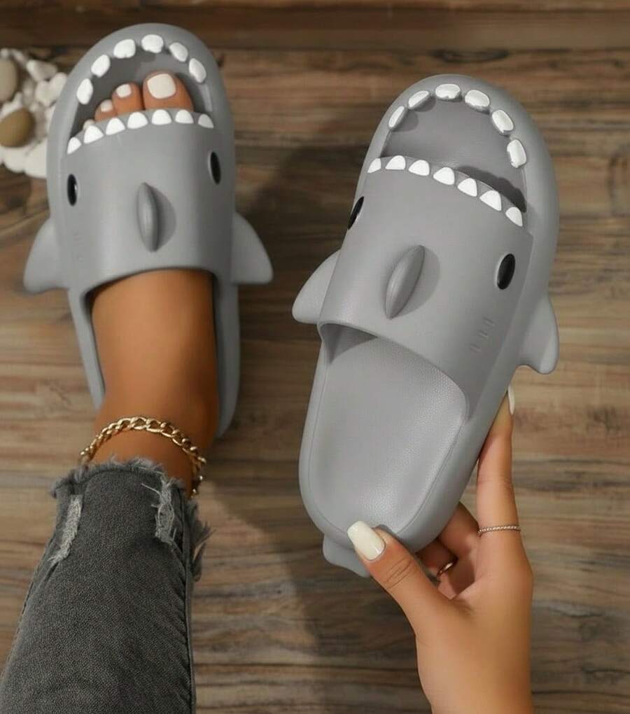 EVA Diseño de Tiburón Punta Abierta Suela Gruesa Antideslizante Casual Hogar Verano - Gris - Ver 1