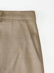 Manfinity Mode 男士纯色翻领口袋西装外套和裤子套装，适合聚会和通勤穿着。 - 卡其色 - 查看 7