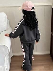 Dazy Kids 2pcs/Set Young Girls Round Neck Knit Sweatshirt Set, Fall Spring - Grey - View 2