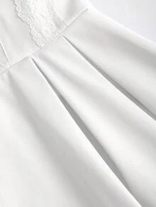 Sweetra Women's Solid Color Bow Decor Contrast Lace Elegant Halter Mini Dress - White - View 4