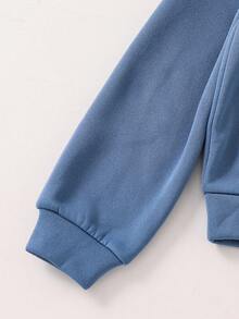 2pcs/Set Kids/Tween Boys' Blue Brushed Thick Crew Neck Sweatshirt And Pants Set, Autumn/Winter - Dusty Blue - View 6