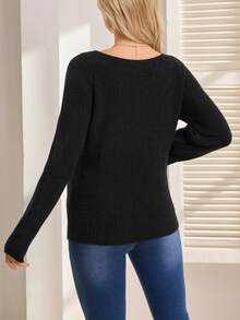 SHEIN Maternity Sweater,Black Autumn Elegant Formal Evening Everyday Fitted Style Metal Button Faux Pocket Wide Collar Casual Solid Long Sleeve Cardigan - Black - View 2