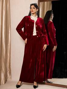 Zelara Stilvolle Damenhosen, stilvolle Damenblusen, elegante Damenblusen, elegante Damen-Sets, festliche Kleidung für Silvester, Damen-Weihnachtskleidung, Damen-Winterkleidung, rote Anzüge für Thanksgiving, Luxuskleidung für Damen, elegante Damen-Sets, festliche Damenmode - Bordeaux - Übersicht 9