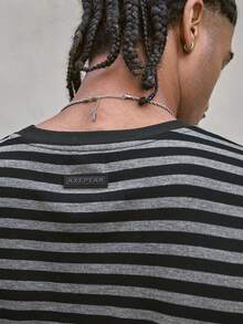 AXEPEAK Men's Casual Striped Print Round Neck Short Sleeve T-Shirt - Black - View 6