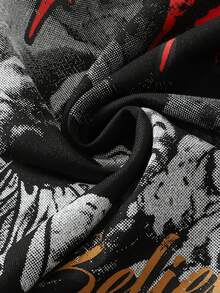 ROMWE MEN Street Life Men's Casual Fashion Street Punk Rock Party Jesus Letter Print Rivet Loose Tank Top, Summer - Black - View 5