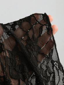 SHEIN Unity New Autumn Women Black Lace Elastic Sheer Sexy Blouse, Suitable For Party, New Year, Commute And Daily Wear - Black - View 6