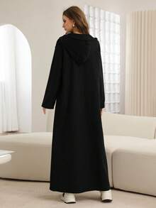 Mulvari Grey Hooded Drop Shoulder Zip-Up Long Cardigan, Autumn/Winter Abayas