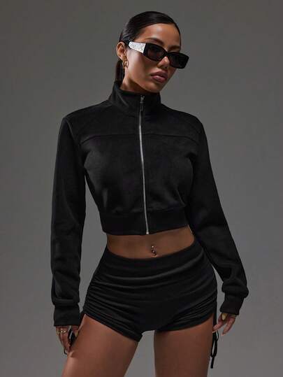 Dewbera 女士休闲拉链短款运动夹克