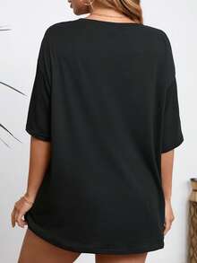 EMERY ROSE Plus Size Letter Slogan 'ABSOLUTELY NOT' Graphic Tee Women Short Sleeve Casual Top - Black - View 2