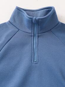 2pcs/Set Kids/Tween Boys' Blue Brushed Thick Crew Neck Sweatshirt And Pants Set, Autumn/Winter - Dusty Blue - View 8