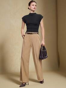 BizChic Pantaloni damă cu dungi kaki, toamnă/iarnă, noi, cu buzunare laterale, modern, elegant, urban, romantic, western punk, y2k, country music festival, vintage, coreean, aeroport, călătorii, stil stradal, nuntă, invitat, ziua de naștere, Halloween, afaceri, casual, birou, întâlnire, petrecere, ieșire, aeroport, înapoi la școală, toamnă/iarnă, femei - Kaki - Vizualizare 4