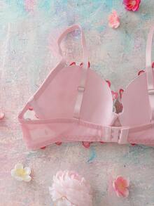 FloralLove Áo ngực ren hồng có gọng vá, nâng đỡ cao, nâng đỡ và xếp ly, đồ lót nữ dễ thương và quyến rũ - Hồng - Xem 4