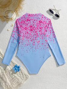 SHEIN Đồ bơi một mảnh tay dài cho bé gái Áo bơi Hawaii chống nắng UPF 50+ - Nhiều màu - Xem 3