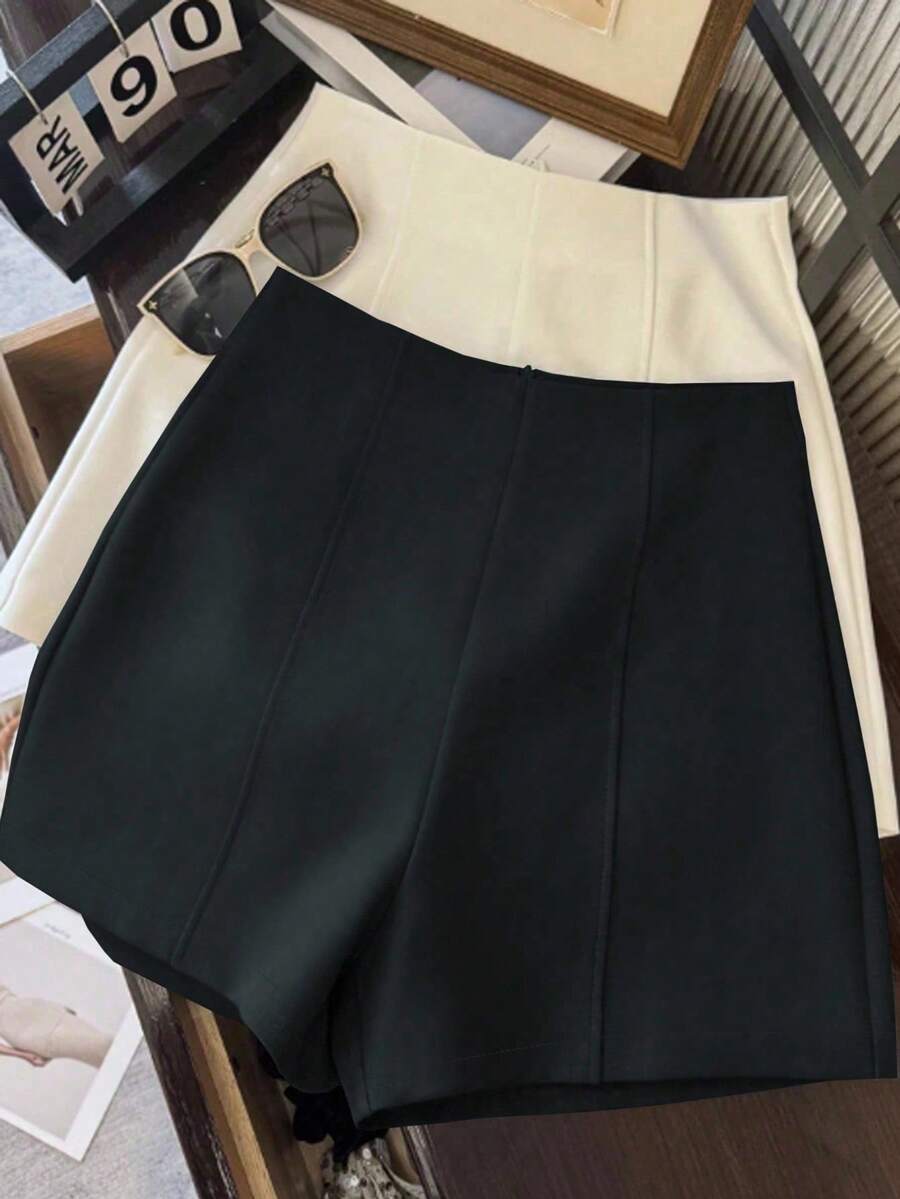 Franclia Fashionable Minimalist Dark Grey High Waist Women's Super Shorts, Zipper Back Closure, Suitable For Daily Commute, Dates And Romantic Occasions