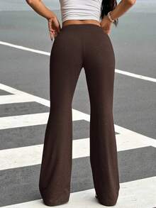 SHEIN EZwear 抽绳腰部喇叭腿运动裤 - 棕色 - 查看 2