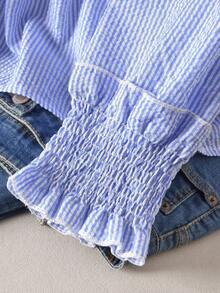 CosyJoli Plus-Size Women's Casual Tops, Striped Shirts, Spring/Summer Long-Sleeved Tops, Blue Casual Women's Clothing, Cute Summer Tops For Outdoor Wear. - Blue - View 4