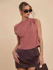 COSMINA Women's Elegant Asymmetric Ruched Fitted Blouse, Versatile For Commute And Office Wear, All Season - Red Violet - View 5