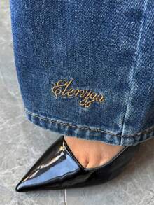 Elenzga Quần jean ống đứng ôm dáng thường ngày dành cho nữ - Rửa trung bình - Xem 5