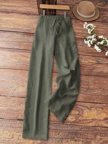 Franclia Petite Quần vải lanh giản dị thanh lịch cho kỳ nghỉ của phụ nữ - xanh quân đội - Xem 1