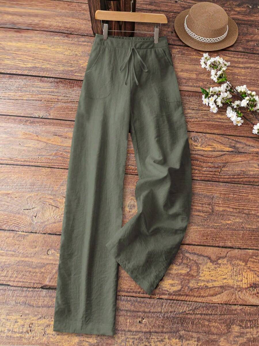 Franclia Petite Quần vải lanh giản dị thanh lịch cho kỳ nghỉ của phụ nữ - xanh quân đội - Xem 1