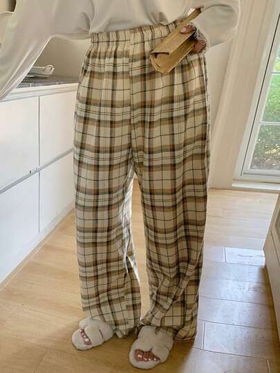 Dazy Plus 大码女式格子休闲宽松直筒睡裤，四季皆宜