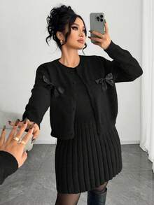 Elenzga Women's Elegant Sleeveless Dress With Long Sleeve Cardigan, Loose Fit Plus Size Knit Set, Outerwear, Winter Outfit