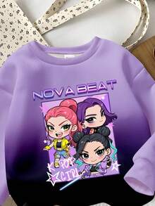 1件装少女休闲韩流卡通人物渐变长袖圆领卫衣，舒适针织长袖套头衫，适合女孩日常及假日穿着，秋冬季节适用。 - 彩色 - 查看 6