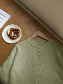 Franclia 女士简约百搭优雅开衫 - 綠色 - 查看 4