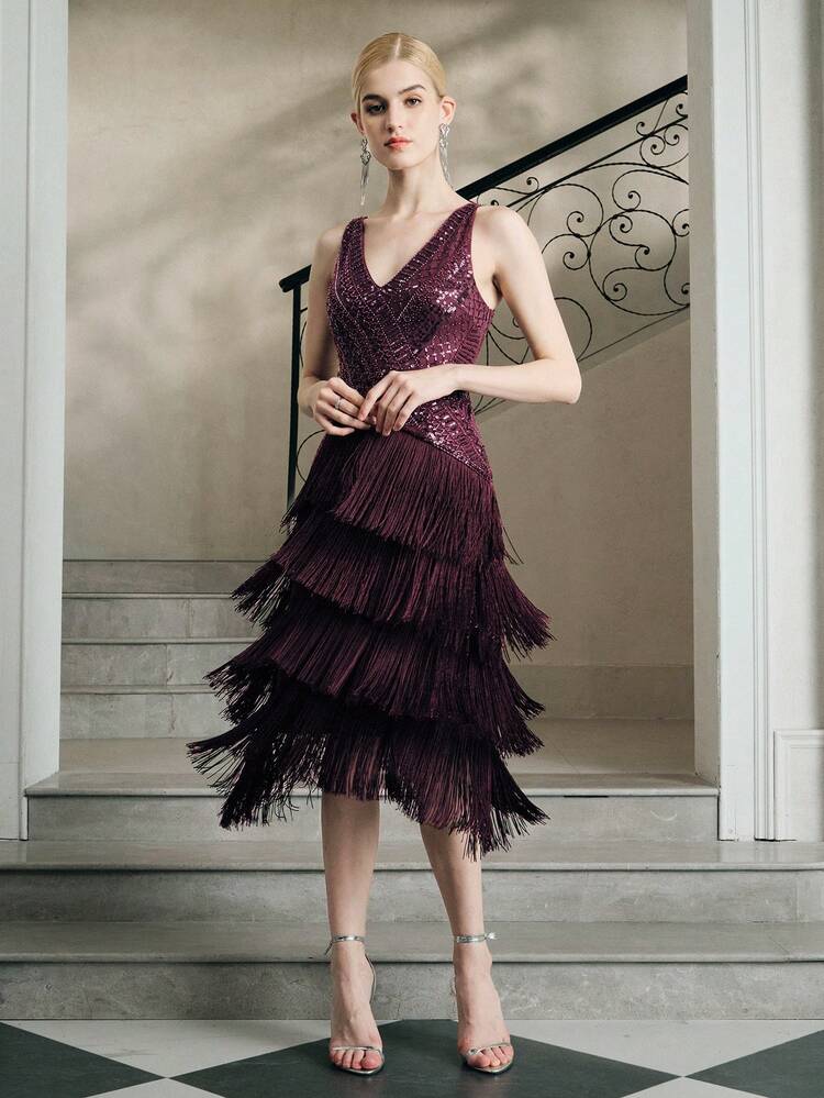 Robe de bal élégante dos nu avec sequins et franges, nouvelle mode femme sexy
