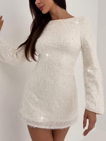 Aloruh Shimmery Sequin Backless Mini Dress, Apricot Romantic Dates, Parties, Balls view 7