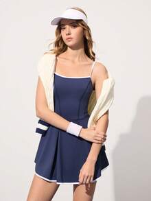 CourtClass Women's Contrast Trim Slim Fit Sleeveless Summer Sports Dress - Blue and White - View 6