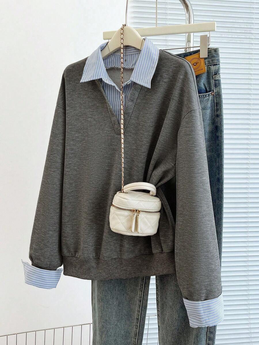 Franclia Women's Solid Color Minimalist Long Sleeve Sweater, Everyday Wear - Dark Grey - View 1