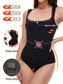 NudeFit 1pc Women Seamless Bodysuit With Tummy Control, Wide Strap, Shapewear - Black - View 1