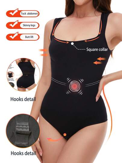 NudeFit 一件式女士无缝连体塑身衣，带收腹功能，宽肩带，塑身衣